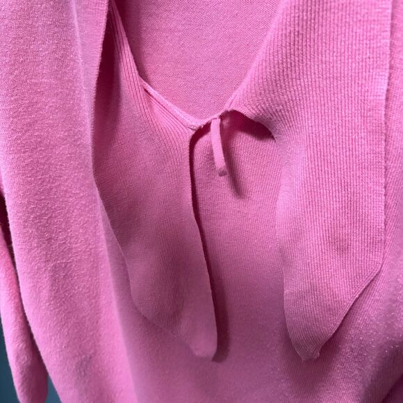 Women's Vintage Plus Size Caroline Taylor Pink Sweater with Neck Tie size 1X - Picture 4 of 8